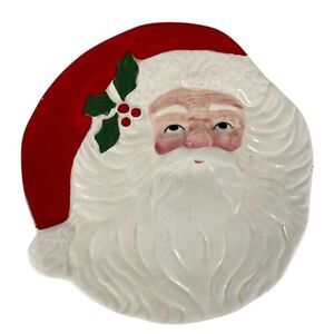 Santa Clause Cookie Plate Dish Vintage Christmas Holiday Holly Berries Japan